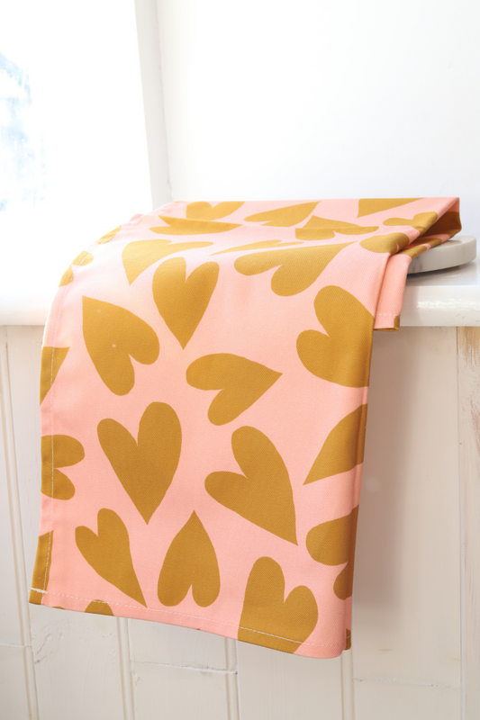 Mustard Hearts Tea Towel