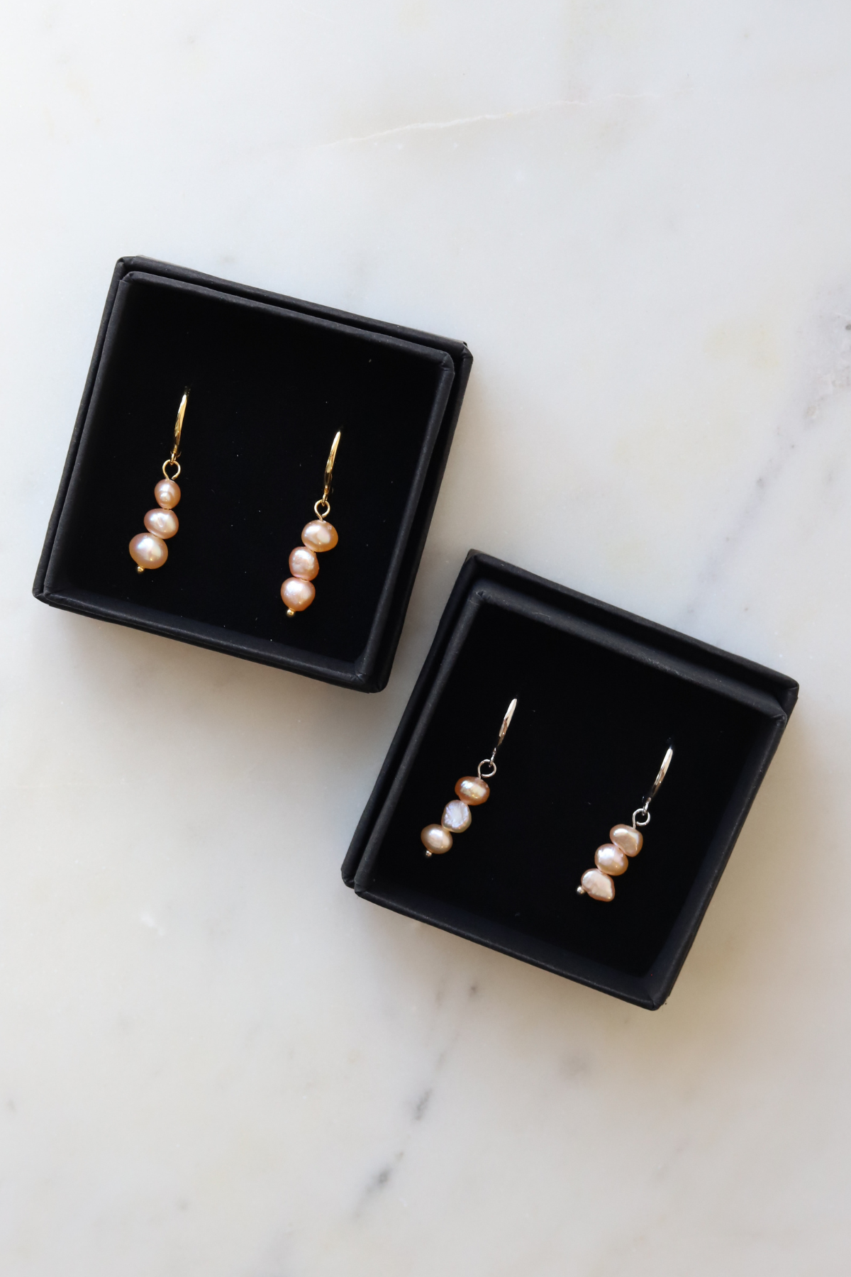 Peach Trio Pearl Huggies